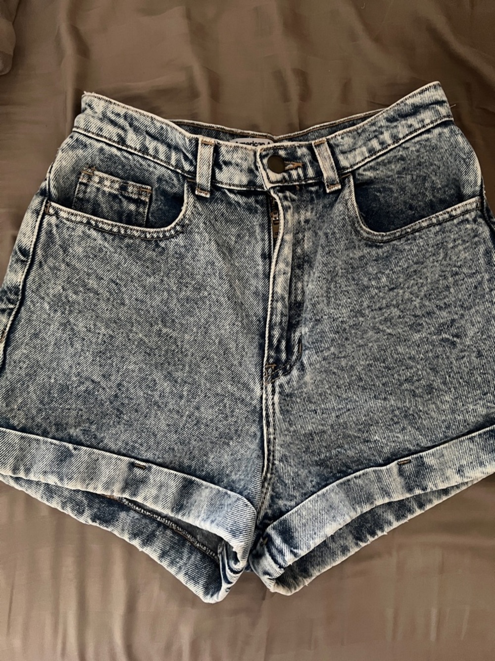American Apparel High-Waist Acid Wash Denim Shorts - Blue